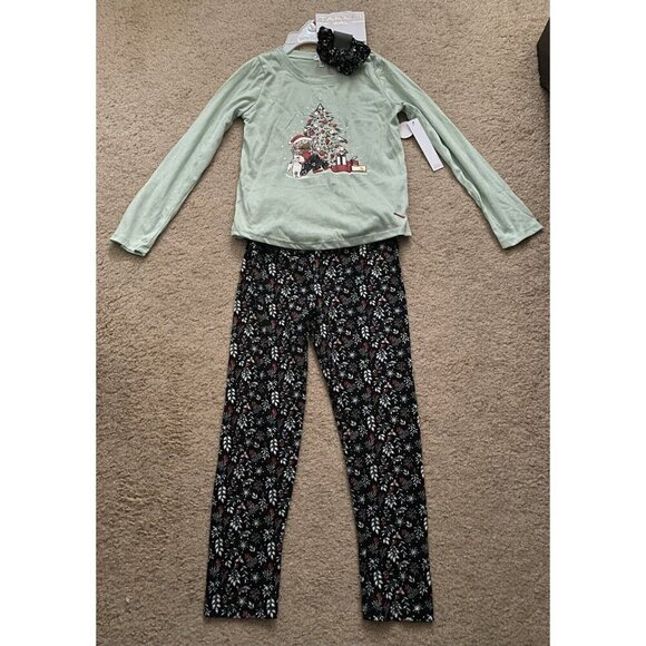 NWT Tahari Girl Christmas Tree Girl's Outfit 3 PC Shirt/Legging/Hair Tie Size 7 - Picture 1 of 5